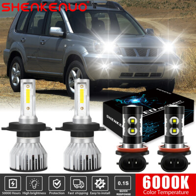 For Nissan X-Trail 2005 2006 LED Headlight Fog Lights High/Low Beam Bulbs 6000K