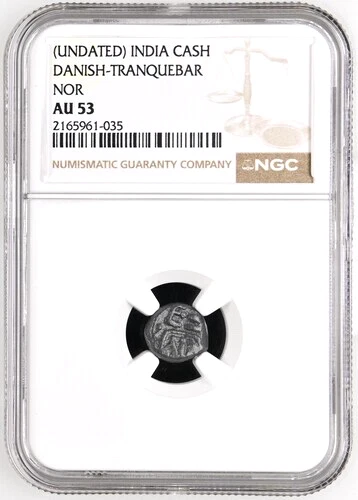 1648 - 1670 Danish India Lead Cash, Kas, NGC AU 53, KM-56, RRR Rarity