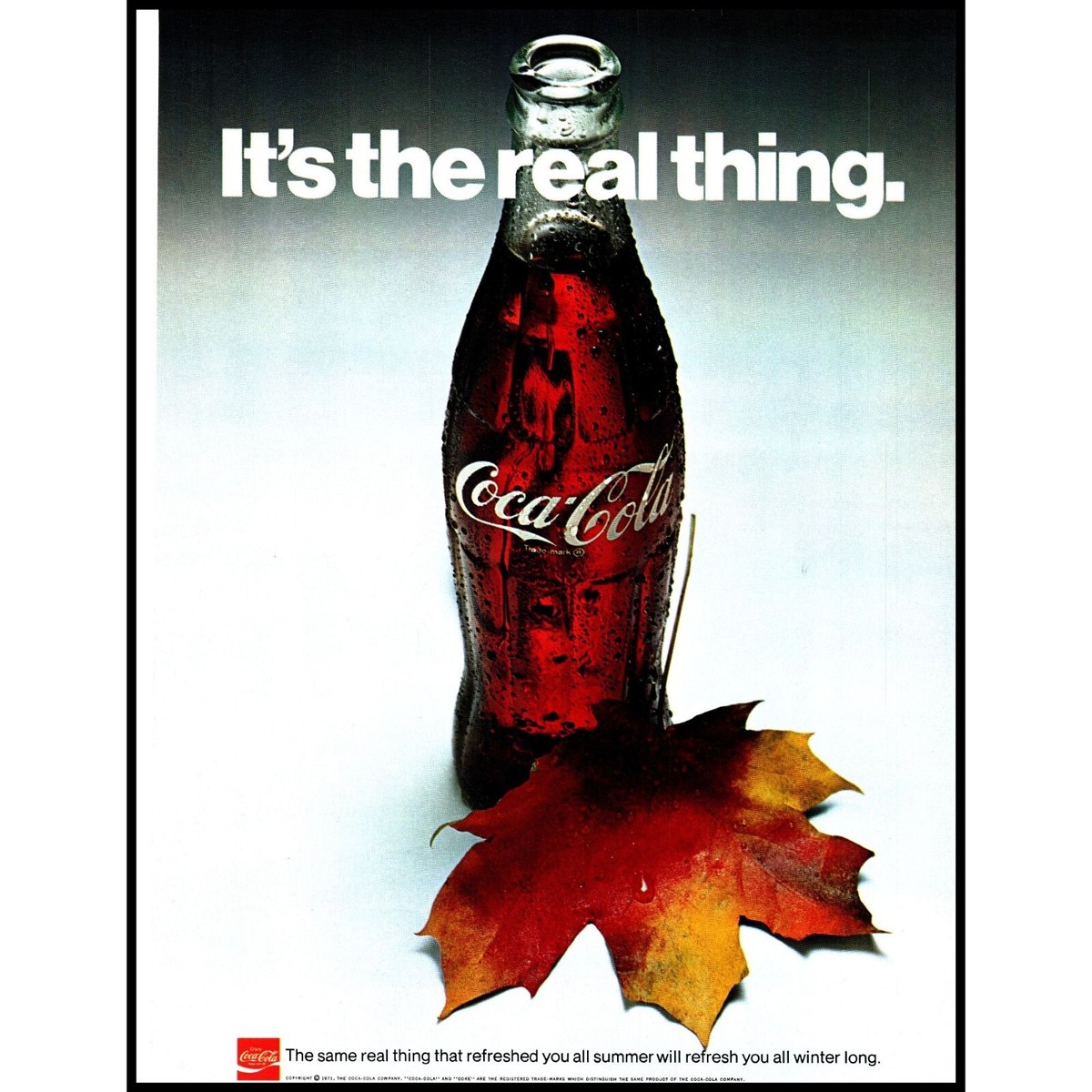 1972 Coca Cola Coke Vintage Print Ad Fall Autumn Maple Leaf Leaves