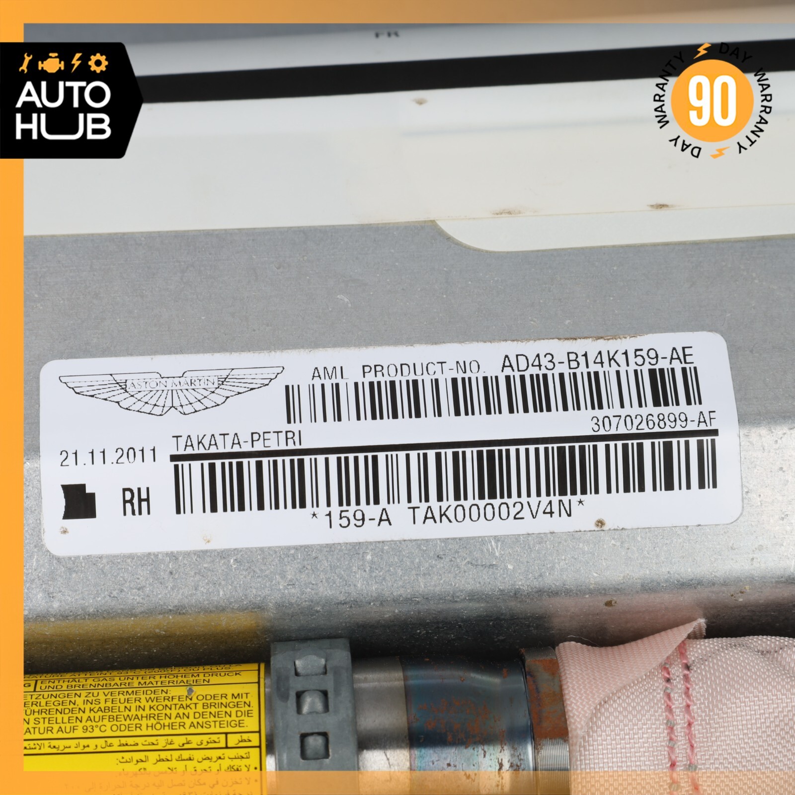 10-19 Aston Martin Rapide Front Right Side Door Airbag Air Bag OEM 11k