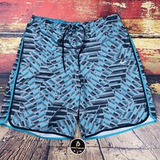NIKE Mens Swim Trunks Shorts 2XL Brief Lined Swoosh Teal Gray All Over Print