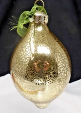 Frontgate (FG) Gold Blown Glass 4 1/2" Teardrop Christmas Ornament