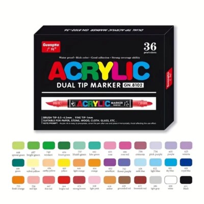 Guangna Dual Tip Acrylic Brush Markers 36 Colors