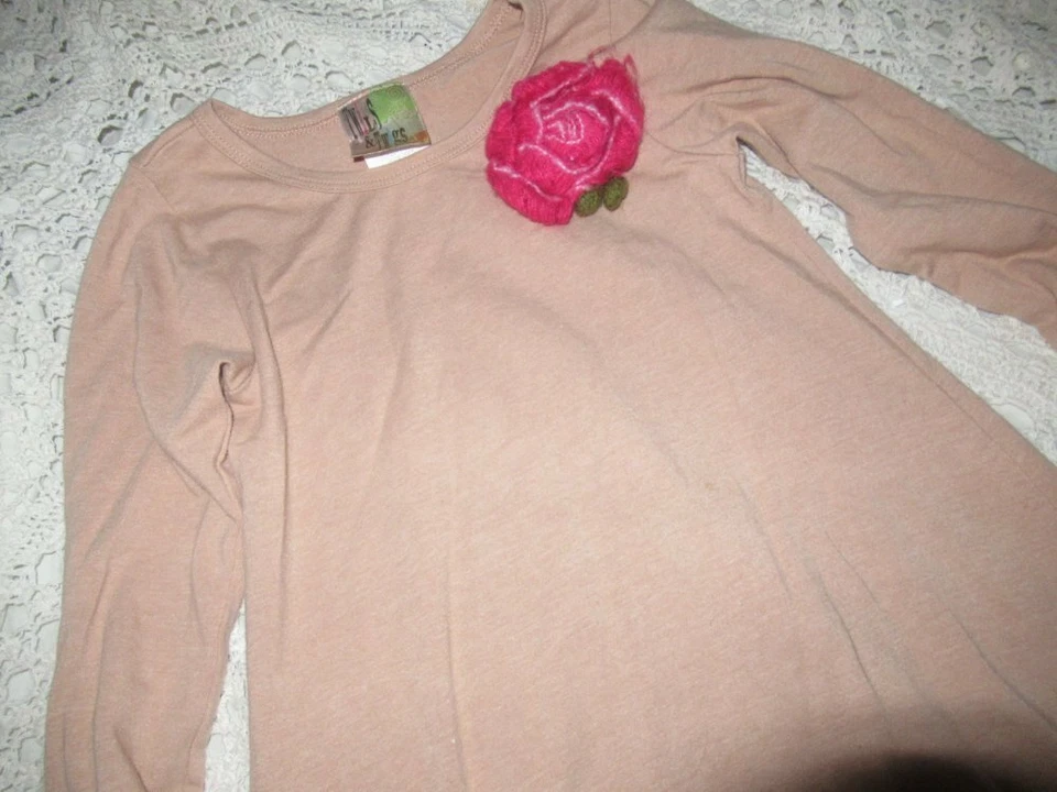 vguc Twigs & Twirls beige stretch organic cotton dress girl 6 free ship US - Image 2 of 2