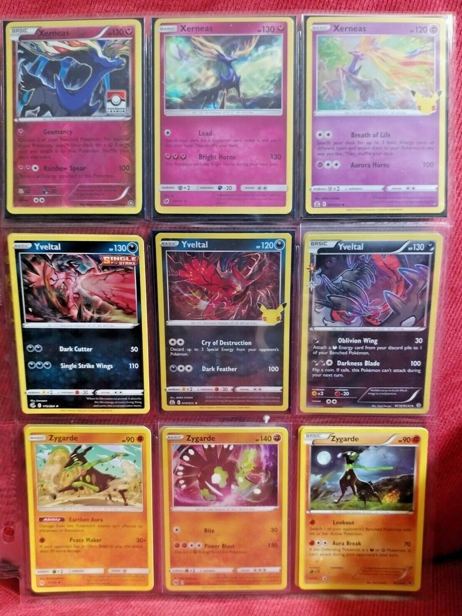 Pokemon 9 Card/Tarjeta XYZ Set: 3 Xerneas, 3 Yveltal & 3 Zygarde
