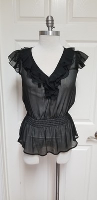 black sheer ruffle blouse