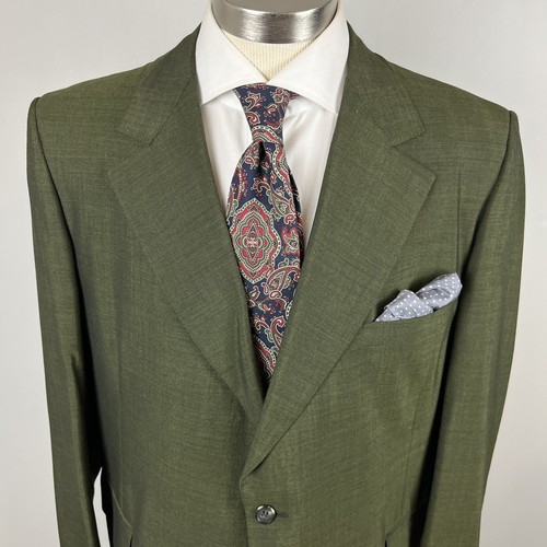 VTG 70s Custom Tailored 46L green wool sharkskin sport coat blazer