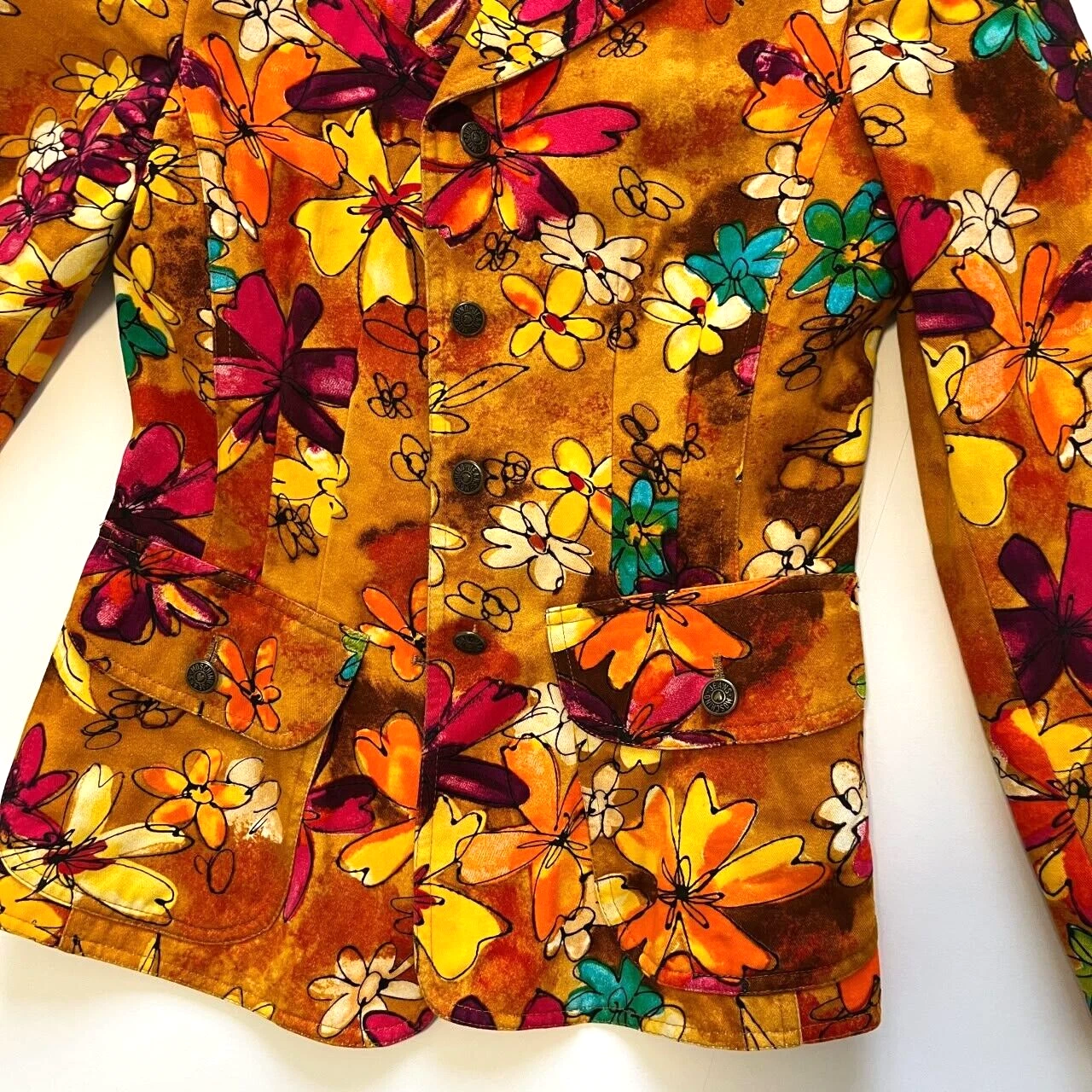 Blazer vintage MOSCHINO jeans floreale The Nanny anni 90 XS S multicolore