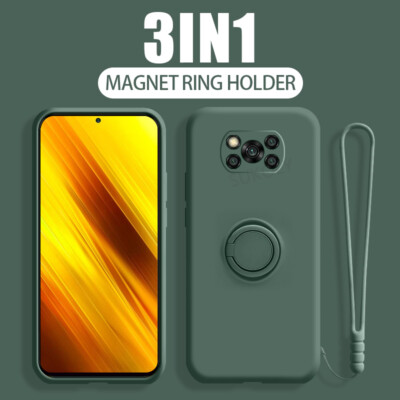 Case For Xiaomi 12T Redmi Note 11 10 Pro 10S 9S Liquid Silicone Ring Stand Cover