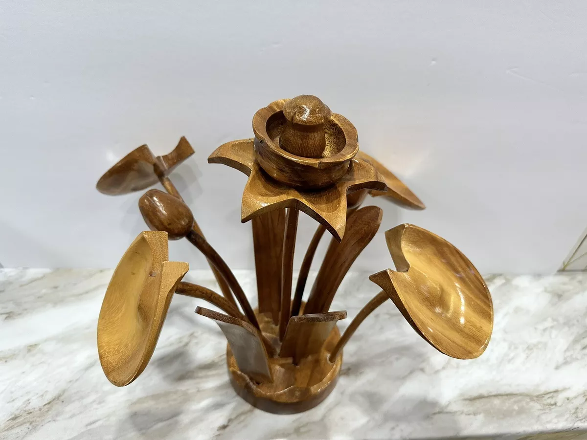Mid Century Modern Wood Lotus Table Centerpiece boho