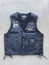 Vintage EasyRiders Leather Motorcycle Biker Vest With Pins Patches