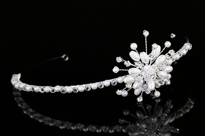 Bridal Headpiece Floral Pearl Rhinestone Crystal Wedding Tiara