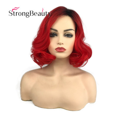 Retro Fashion Curly Wavy Short Hair Bob Wigs for Women Red