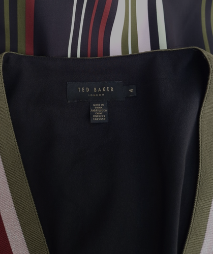 Ted Baker Midi Dress Size 4 UK 14 Stripe Safinya Burgundy V-Neck - Imagen 6 de 7