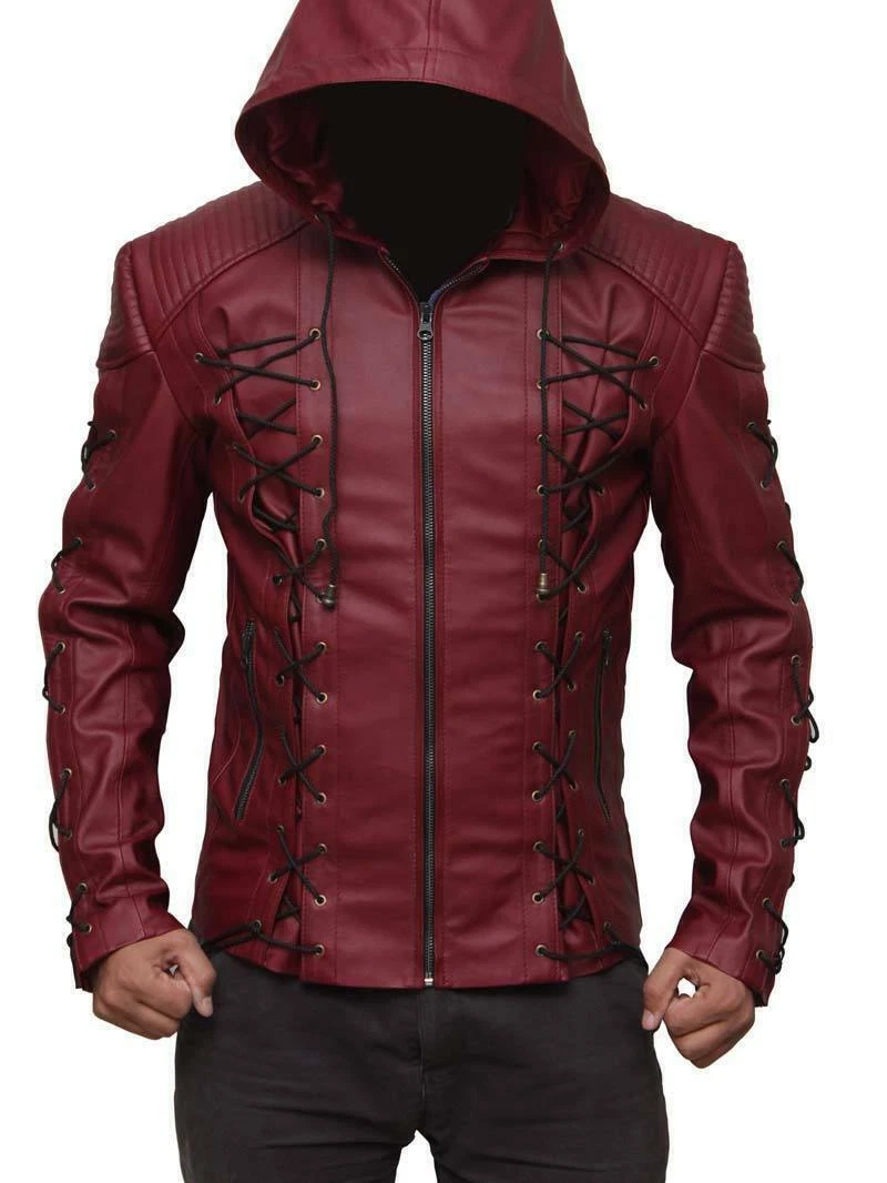 Genuine Handmade Men's Leather Jacket, Red Racer Motorbike/Motorcycle Blazer