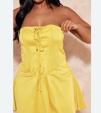 Pretty Little Thing Satin Yellow Corset Mini Dress Strapless Plus Size 16 Fairy