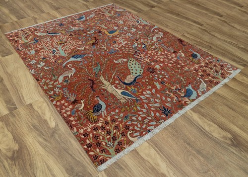 8X10 Red Hand-Knotted Bird Pattern Oushak Wool Rug I FREE SHIPPING I 241 - Picture 10 of 20