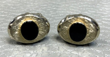 Vintage Brushed Finished Onyx Center Yellow Gold Plated Cuff Links