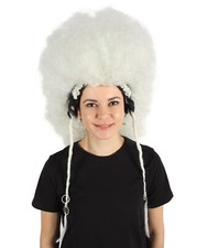 HPO Adult Women's White Fluffy Short Afro Drag Queen Wig, Perfect for Cosplay,