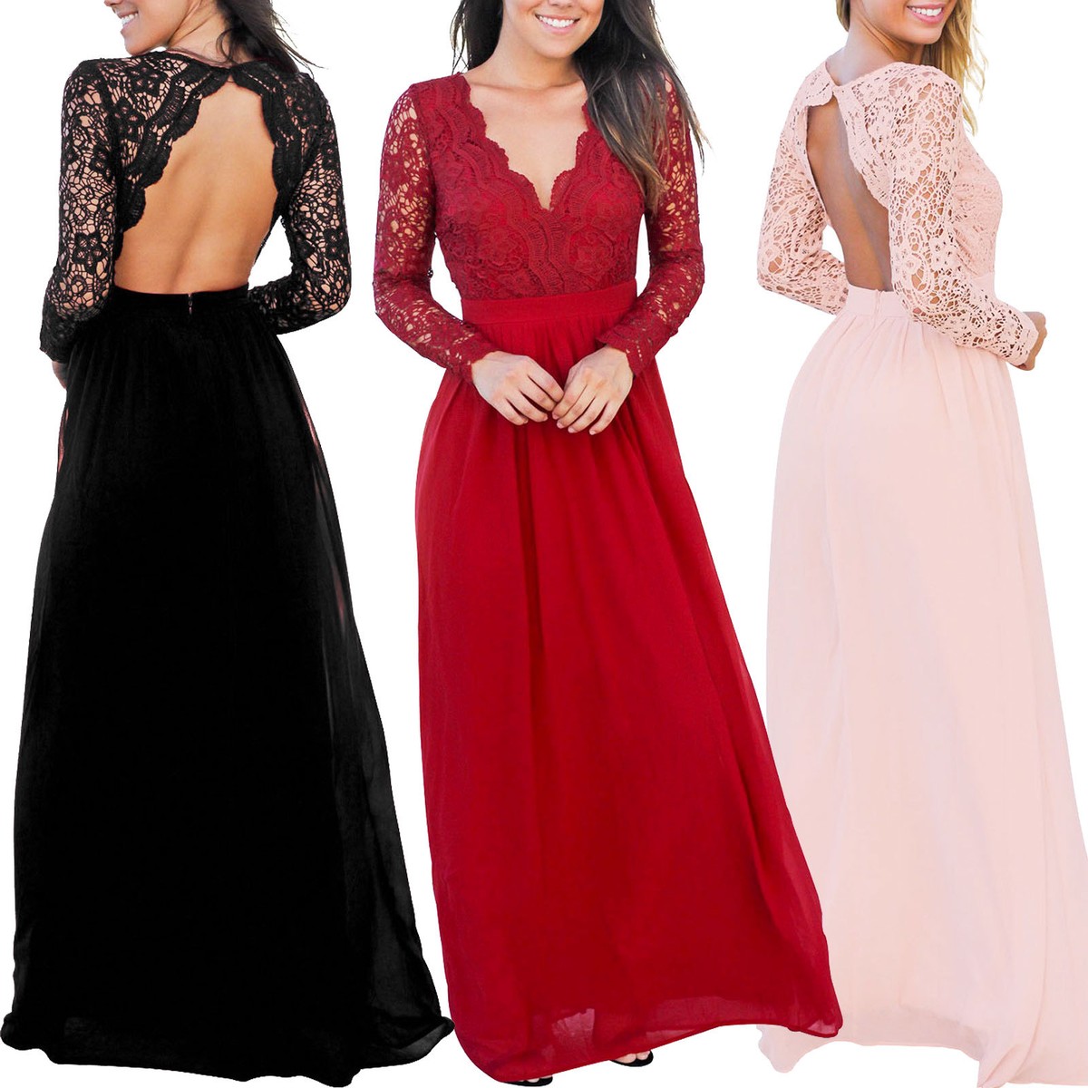 Long Dress Women Lace Backless Ceremony Elegant New DL-2148