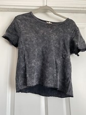 Bibi Size Small Black Acid Washed Waffle Knit Short Sleeve Crew Neck Shirt Top