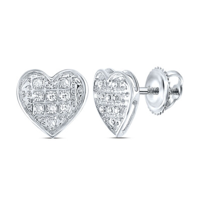 L U DIAMONDS 10K White Gold Diamond Heart Earrings 1/20 CT