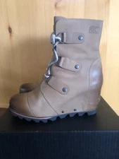 Sorel JOAN Of ARTIC BLACK WEDGE  BOOTS 7.5 Fossil  Waterproof Ankle Lace up 