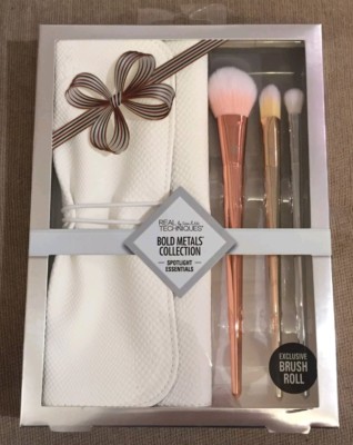 Real Techniques Bold Metall Spotlight Essentials Bürstenset mit Bürstenrolle Neu