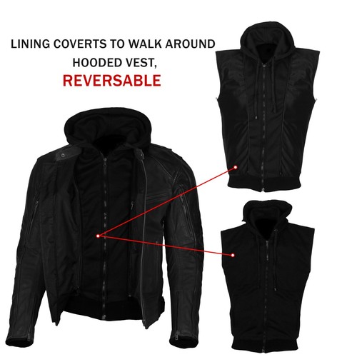 Australian Bikers Gear Motorbike Nubuck waxed Leather Jacket Removable Hoodie - Picture 21 of 21