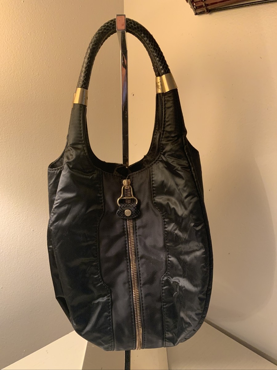 JIMMY CHOO Black Satin & Leather adjastable Hobo med/large