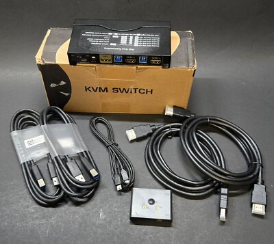 CKLau 4K@60Hz 2 Port KVM Switch HDMI Monitor Switch with Audio, All Input Cables