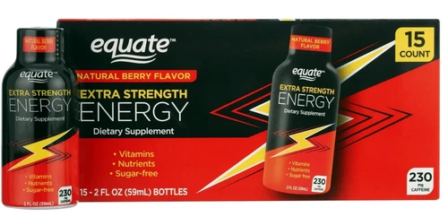 Equate Extra Strength Energy Dietary Supple., Caffeine 230mg, Berry Flavor, 15Pk