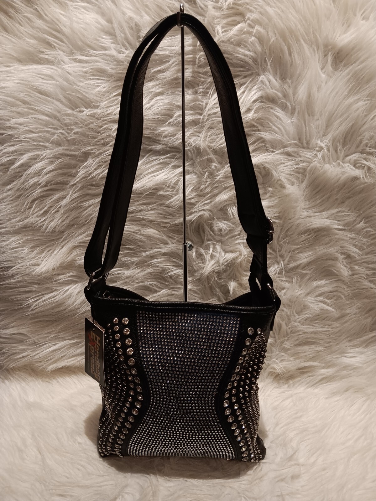 HANDBAG EXPRESS BLACK AND BLUE BRILLIANT CROSS BODY SLING-image