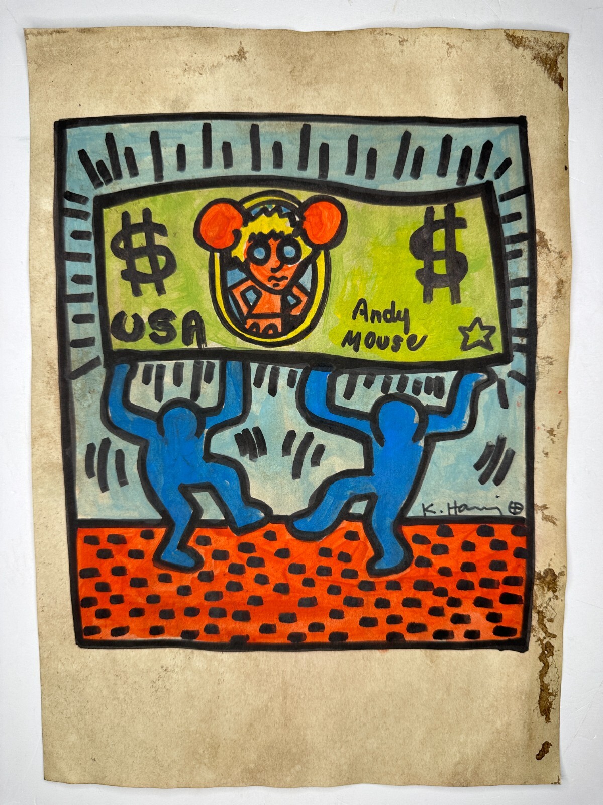 Keith Haring Painting Drawing Vintage Sketch Paper Signed Stamped eBay