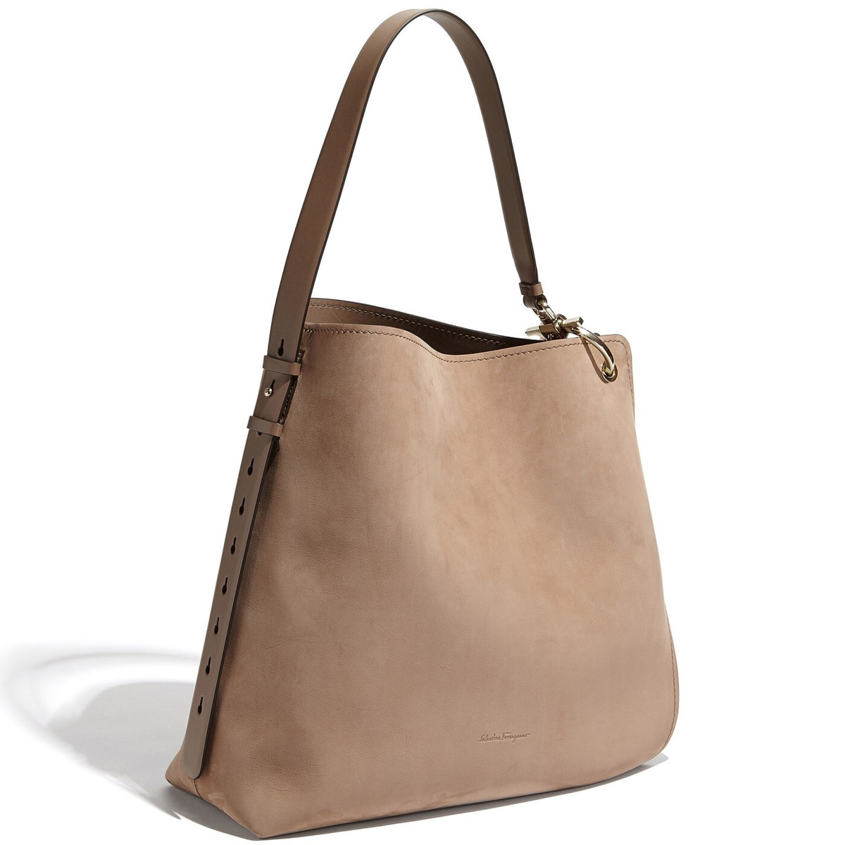 トートバッグ SALVATORE FERRAGAMO Camel Suede Medium Handbag Salvatore Ferragamo Women's Beige Suede Minerva Hobo Tote