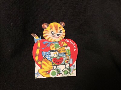Vintage Tiger Grocery Shopping Valentine Card c. 1960s unsigned