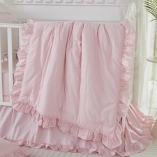 Brandream 3 Piece Crib Bedding Set Pink Ruffles Cotton Percale