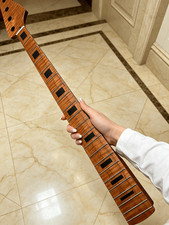 J Bass style 21fret Electric bass neck Roasted Flame Maple Black square inlay 38