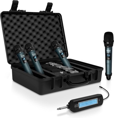 Pyle Portable UHF Band Receiver System 4 Channel Wireless Microphone System