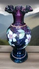 Fenton Hand Painted Vase Purple Floral Signed by Stacy Allman 50 Years 9"