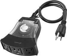 Fosmon Outdoor Timer Outlet Waterproof 24H Mechanical Heavy Duty Plug 15A