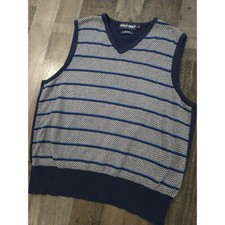Vintage Polo Golf Ralph Lauren Sweater Vest M Striped Herringbone Navy USA Made