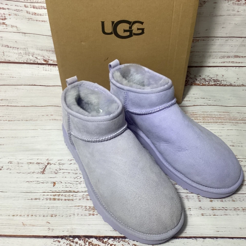 全新带盒 100% 正品 UGG 经典 Ultra Mini 女式时尚靴 薰衣草 尺码 11 — 第 3/4 张图片