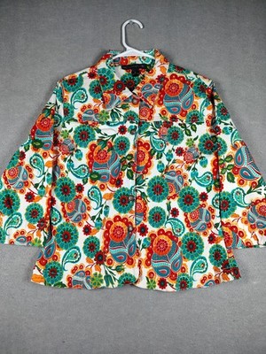 Mirror Image Womens XL Button Up Jacket Psychedelic Trippy Paisley Bright Hippie