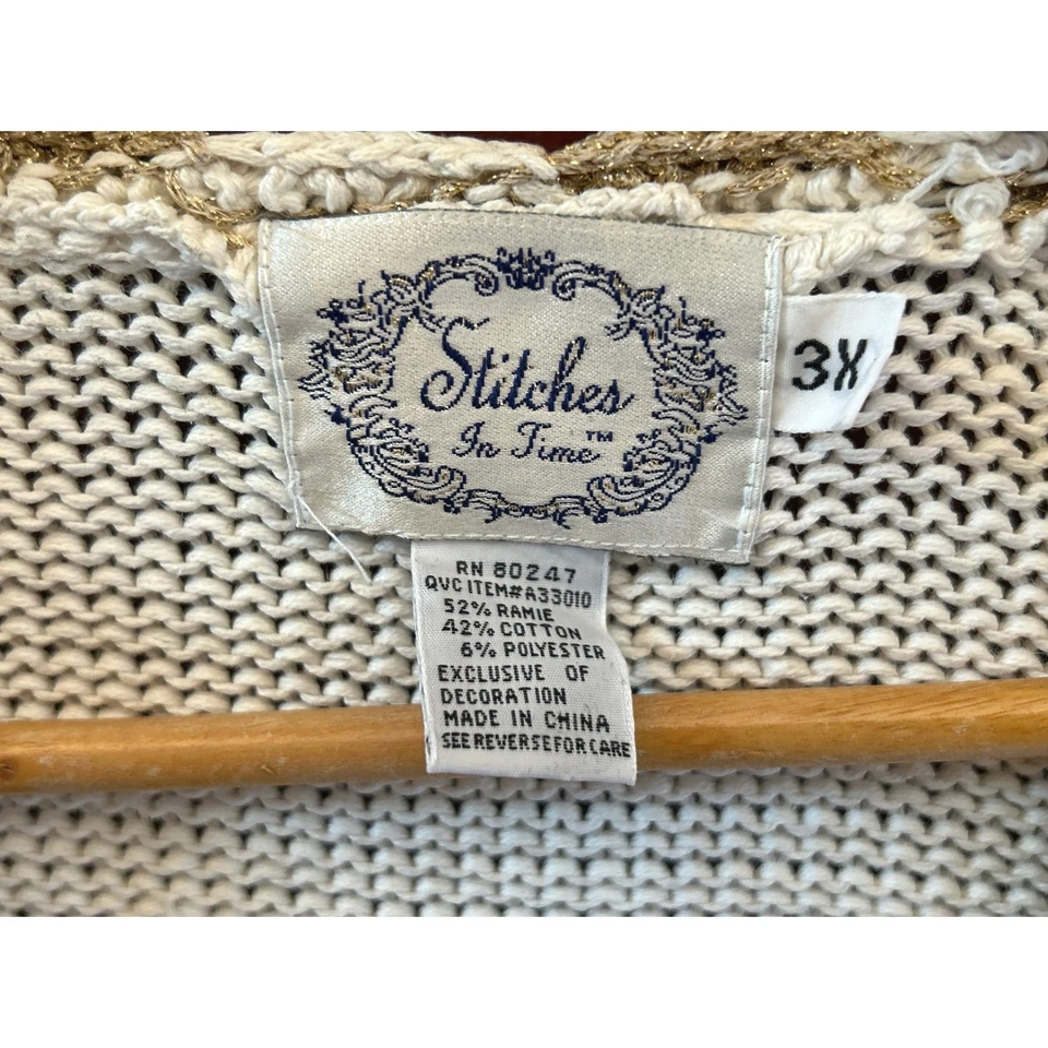 Stitches In Time Angel Cardigan 3X Ramie Cotton Knit Embroidered Cottagecore - Image 4 of 4