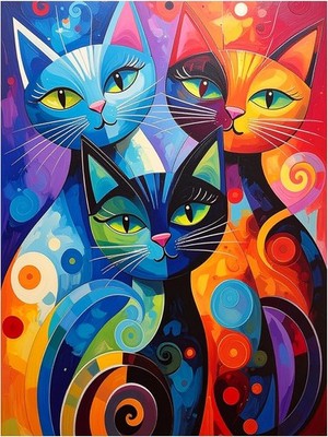 Tile Mural Modern Abstract Colorful Cats Kitchen Bathroom Shower Wall Backsplash