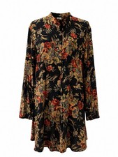 Vintage Carole Little Black Floral Rayon Tunic Blouse Button Front Boho Romantic