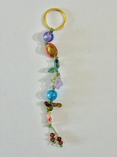 Boho Beaded Bag Charm Key Ring Purple Orange Blue Amber Glass Beads Handmade