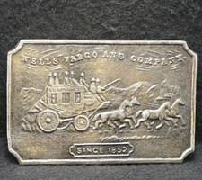 WL01126 COOL VINTAGE 1970s WELLS FARGO AND COMPANY ADVERTISEMENT BELT BUCKLE