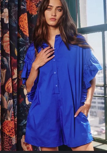 Bucketlist-Ruffled Sleeve Romper-Blue